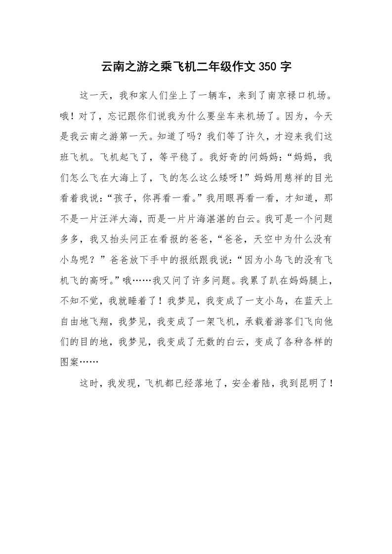 云南之游之乘飞机二年级作文350字