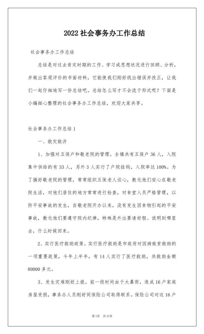 2022社会事务办工作总结