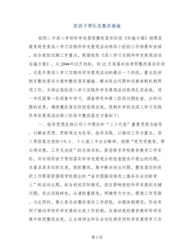 抓班子带队伍整改措施