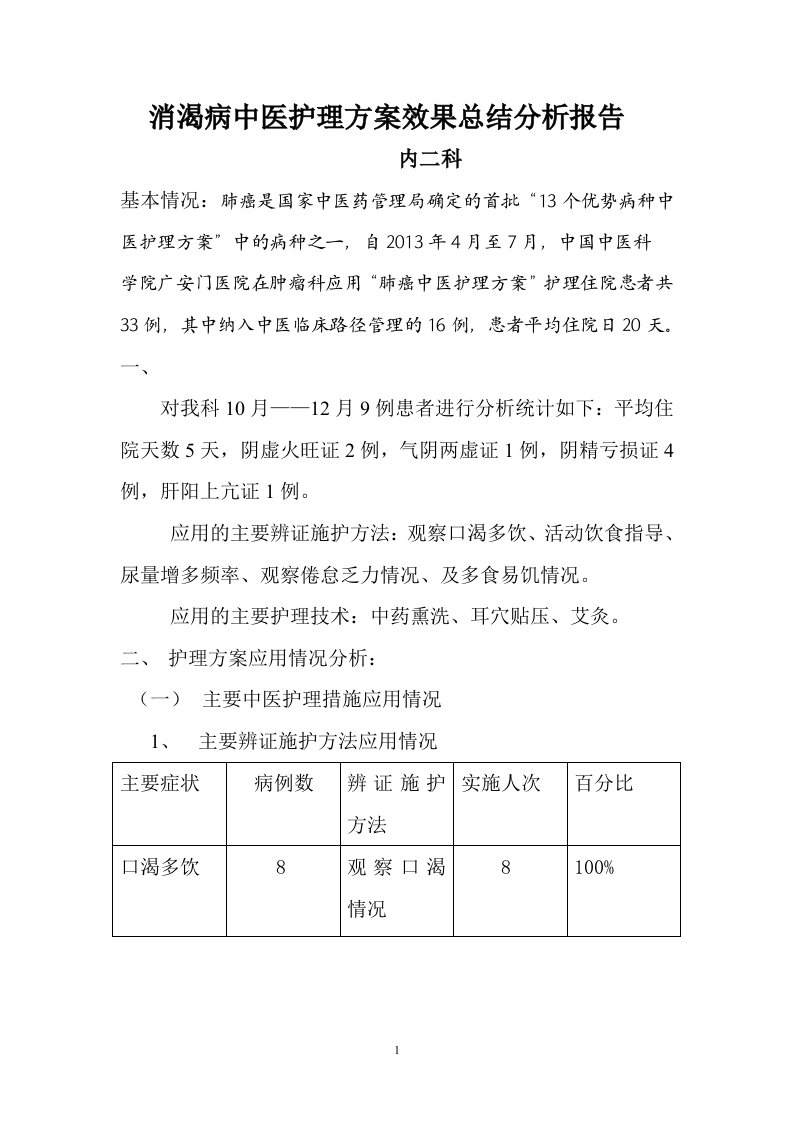 消渴病中医护理方案效果总结分析