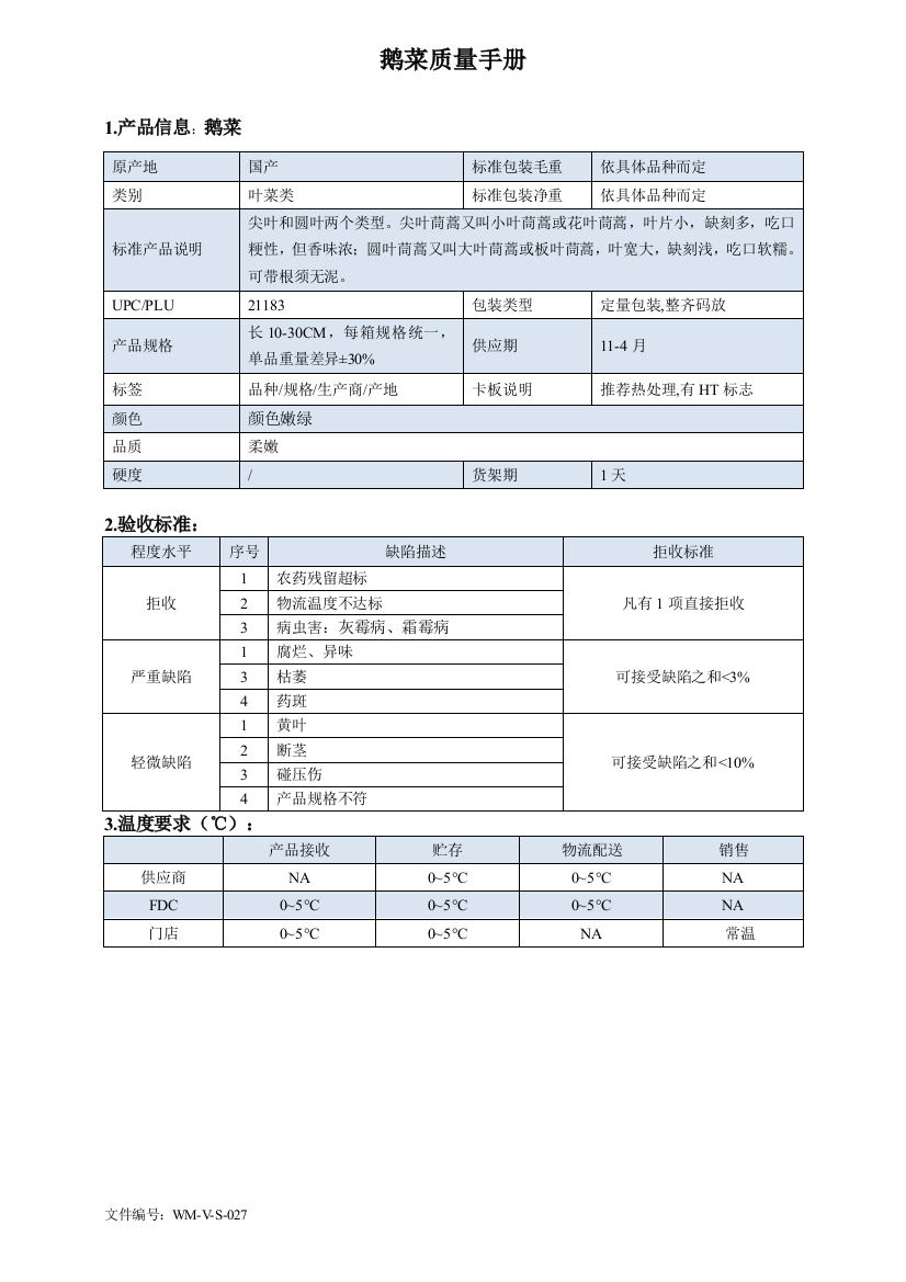 91quality-manual-Chinese鹅菜菜质量手册验收标准