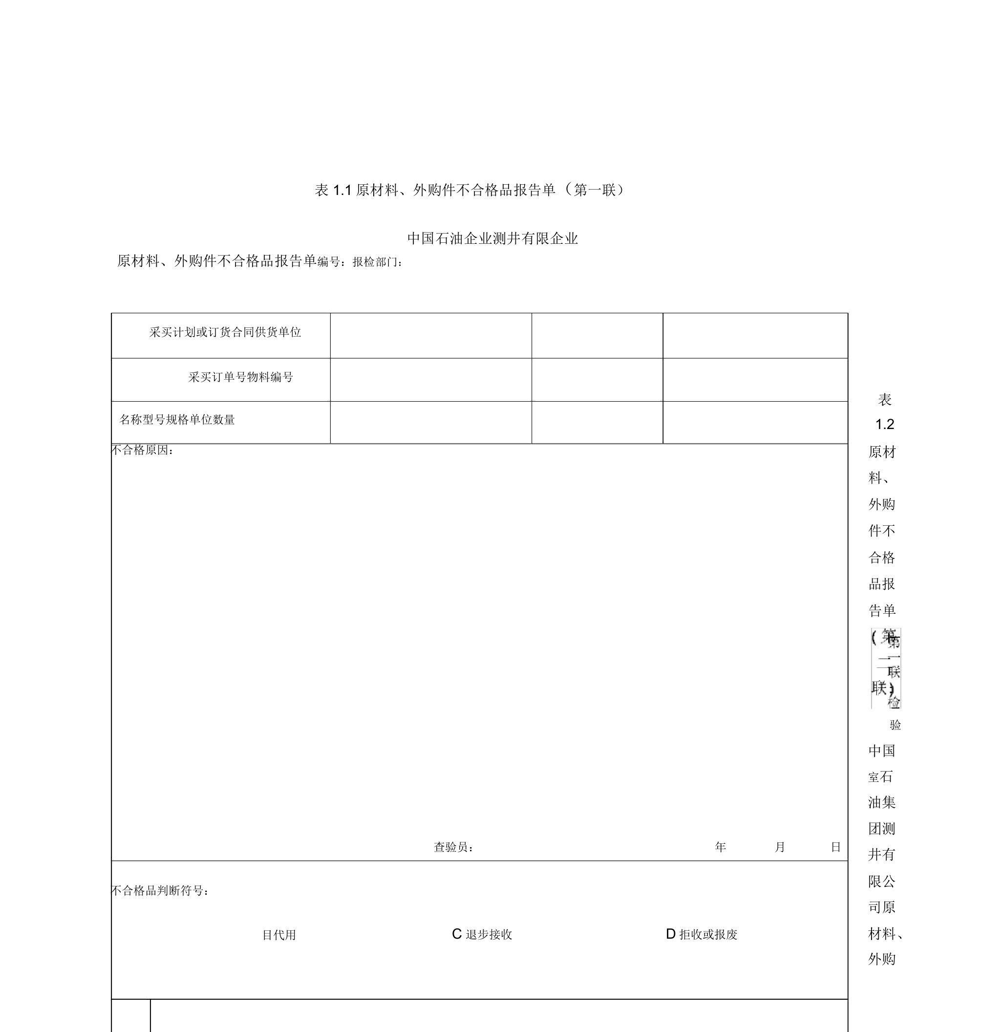 不合格品报告单