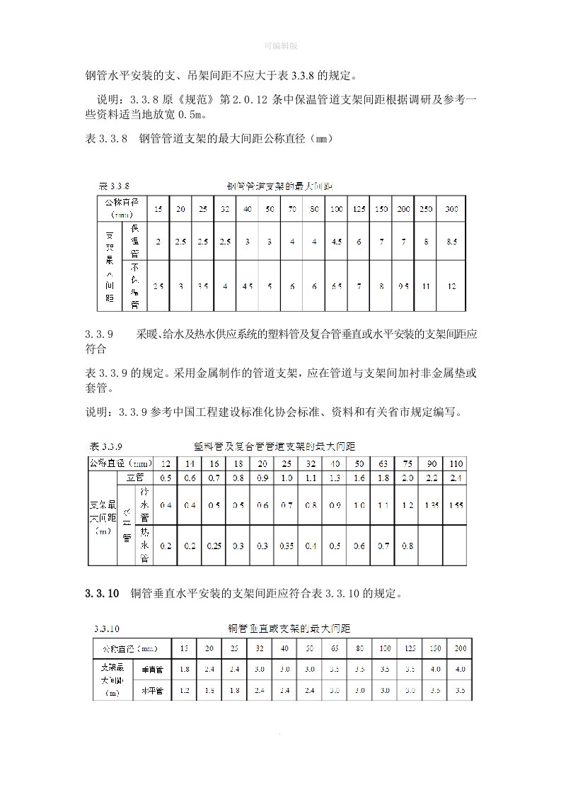 给排水施工规范(管道管架的最大间距)