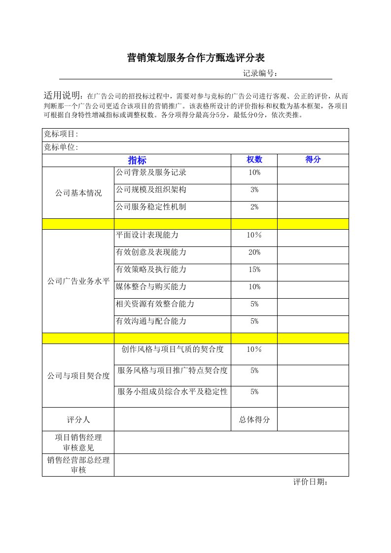 推荐-营销策划服务方甄选评分表