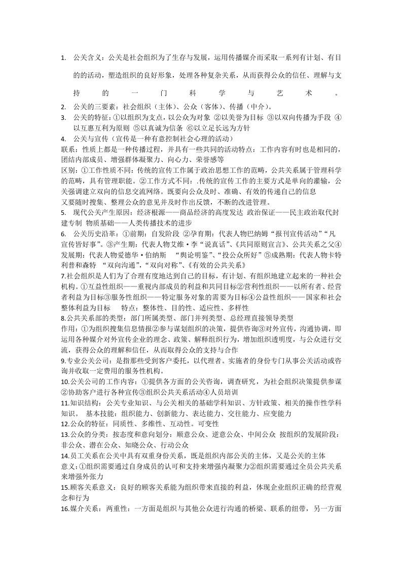 公共关系考试要点