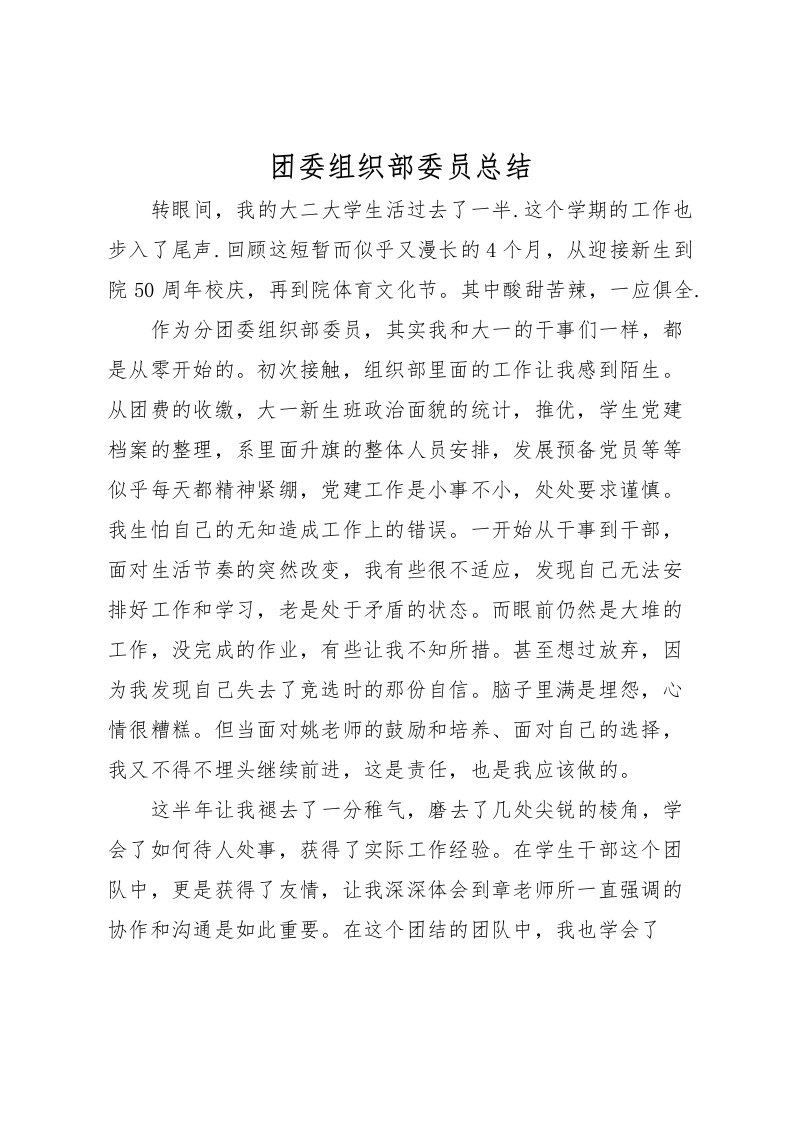 2022团委组织部委员总结