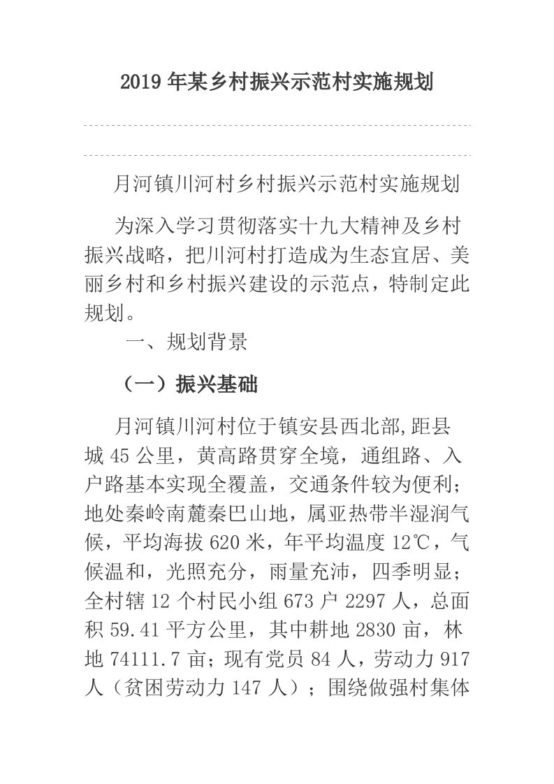 2019年某乡村振兴示范村实施规划