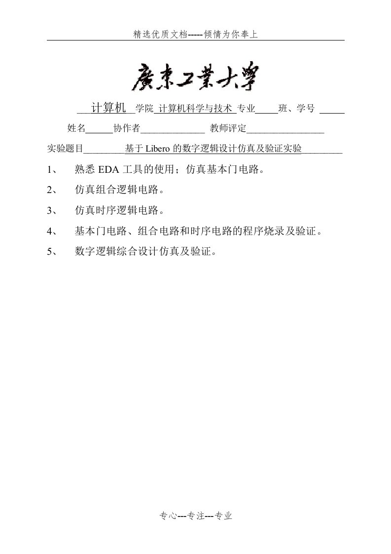 基于Libero的数字逻辑设计仿真及验证实验报告(共38页)