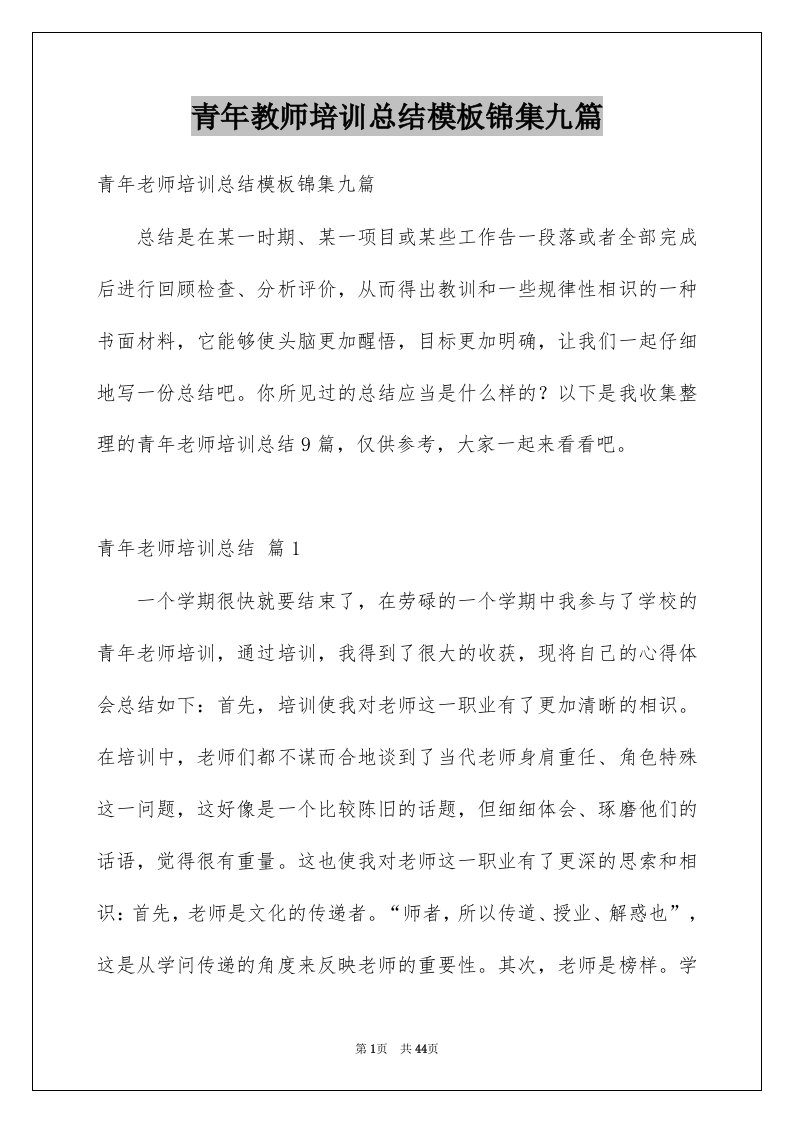 青年教师培训总结模板锦集九篇