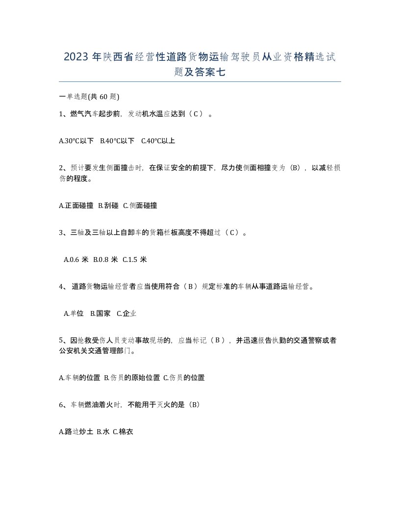 2023年陕西省经营性道路货物运输驾驶员从业资格试题及答案七