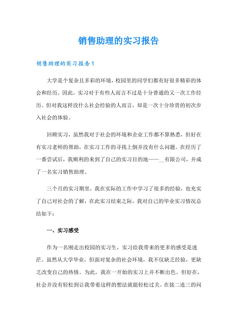 销售助理的实习报告