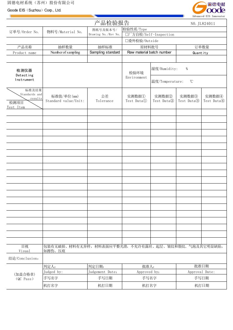 产品检验报告模版