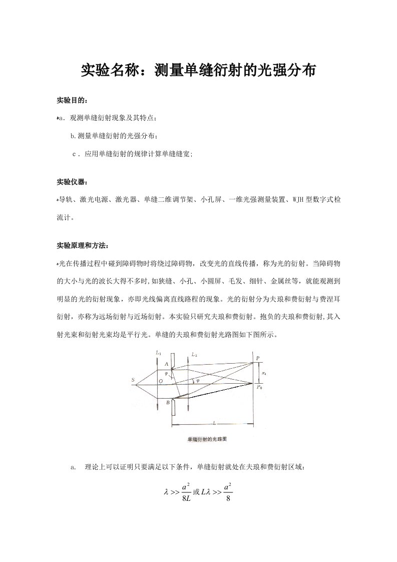 2023年物理实验报告测量单缝衍射的光强分布