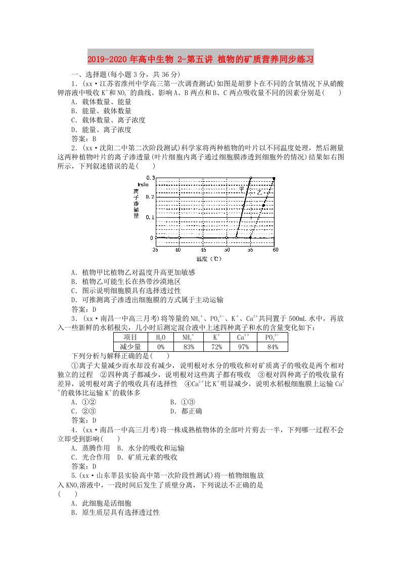 2019-2020年高中生物