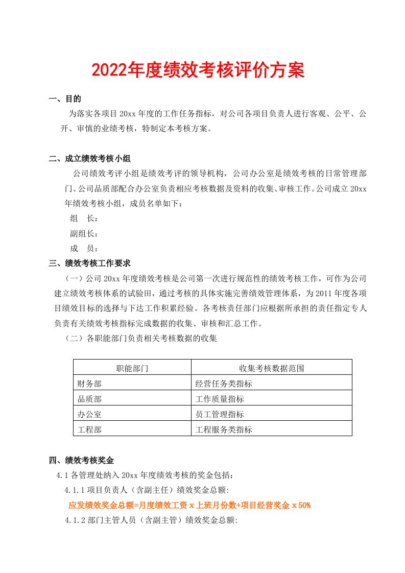 精品文档-2023年终考核年度绩效考核评价方案