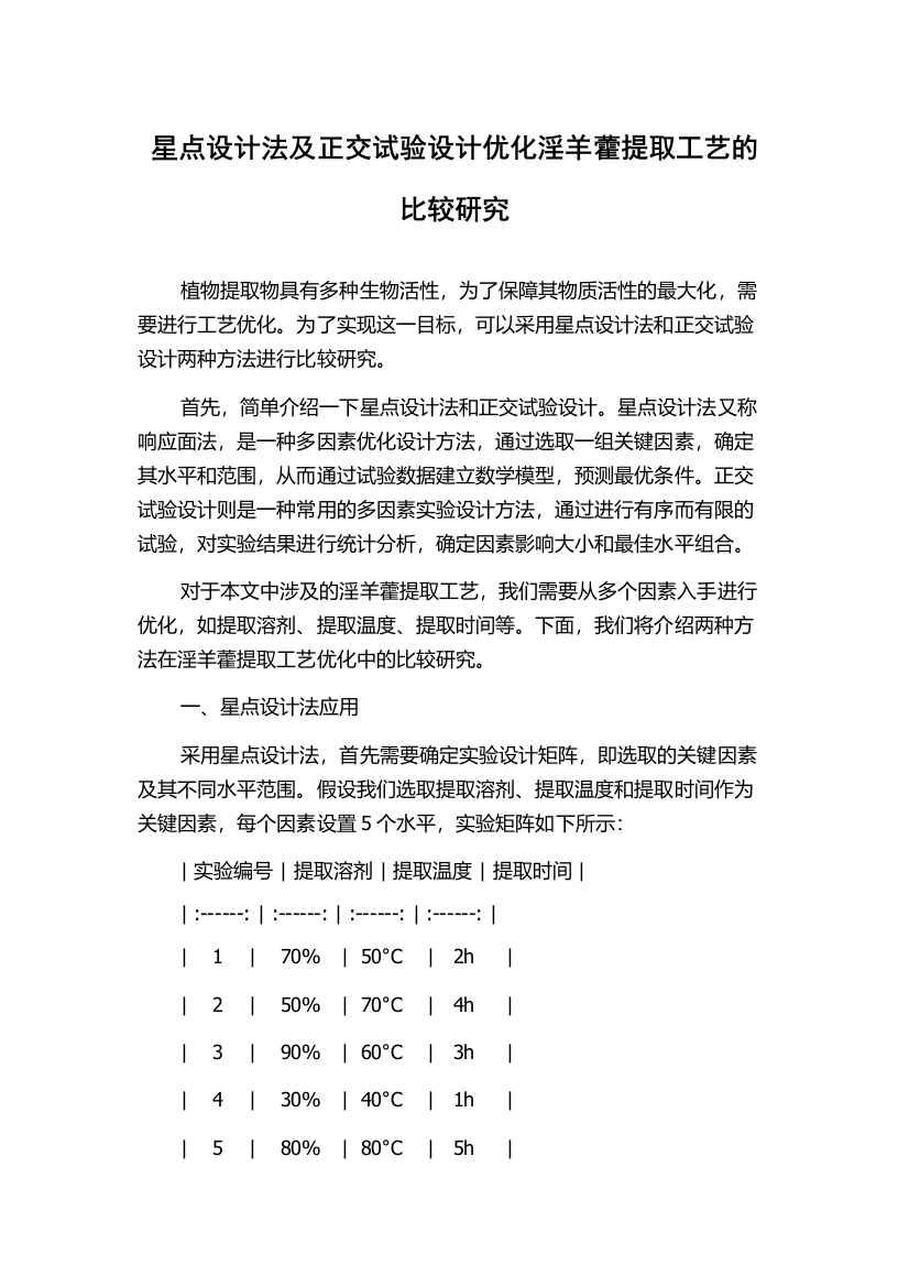 星点设计法及正交试验设计优化淫羊藿提取工艺的比较研究