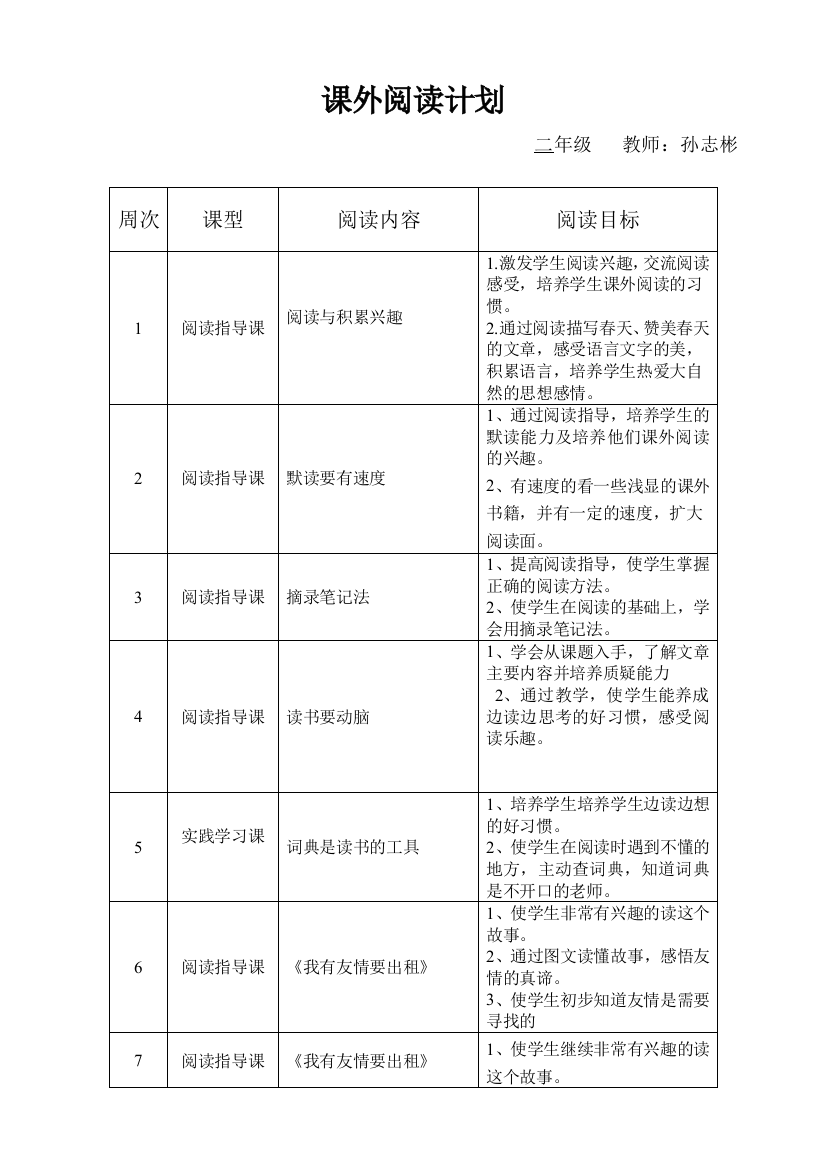 二年级语文阅读计划及教案