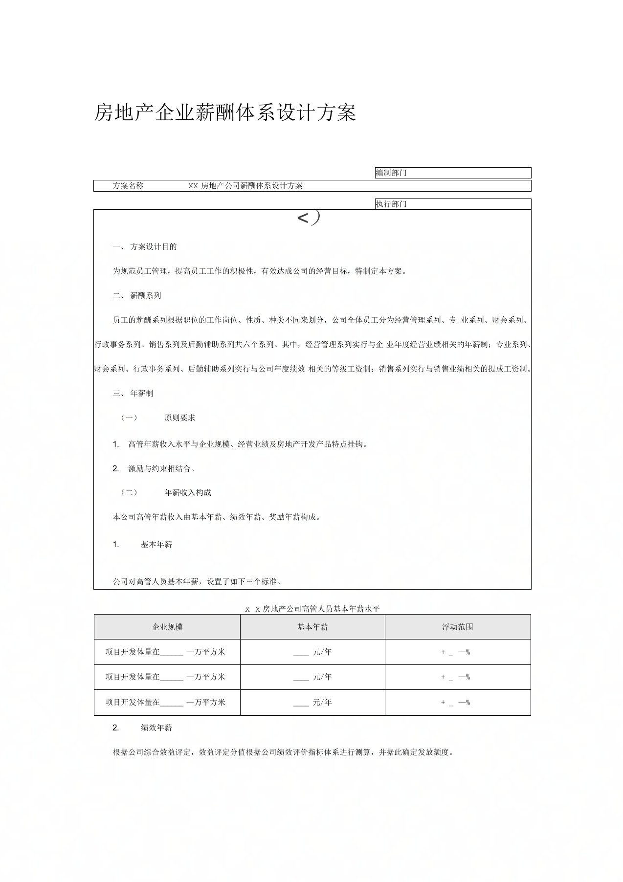 房地产企业薪酬体系设计方案