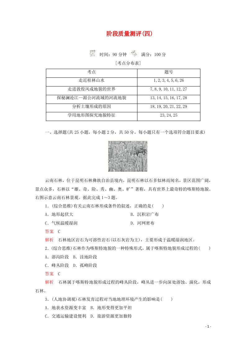 2020_2021学年新教材高中地理第三单元从圈层作用看地貌与土壤质量测评含解析鲁教版必修1