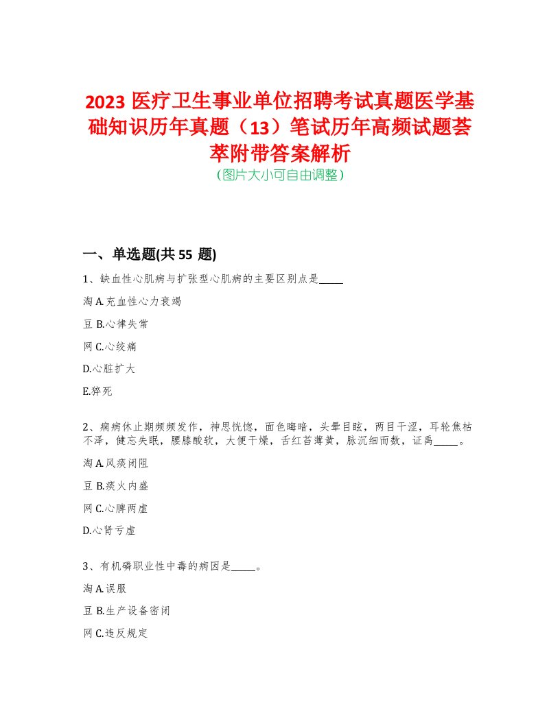 2023医疗卫生事业单位招聘考试真题医学基础知识历年真题（13）笔试历年高频试题荟萃附带答案解析