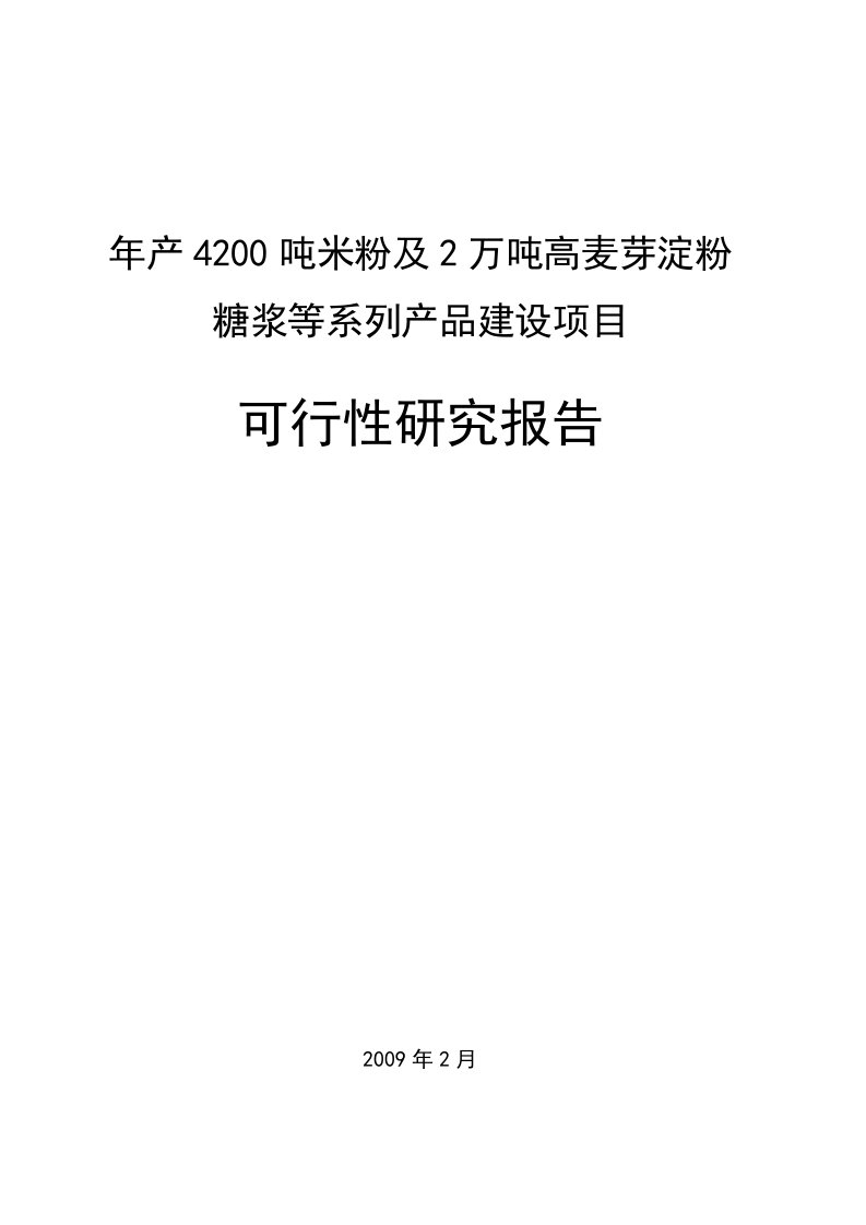 年产4200吨米粉及2万吨高麦芽淀粉糖浆等系列产品建设项目可行性研究报告（原创，用于贷款）