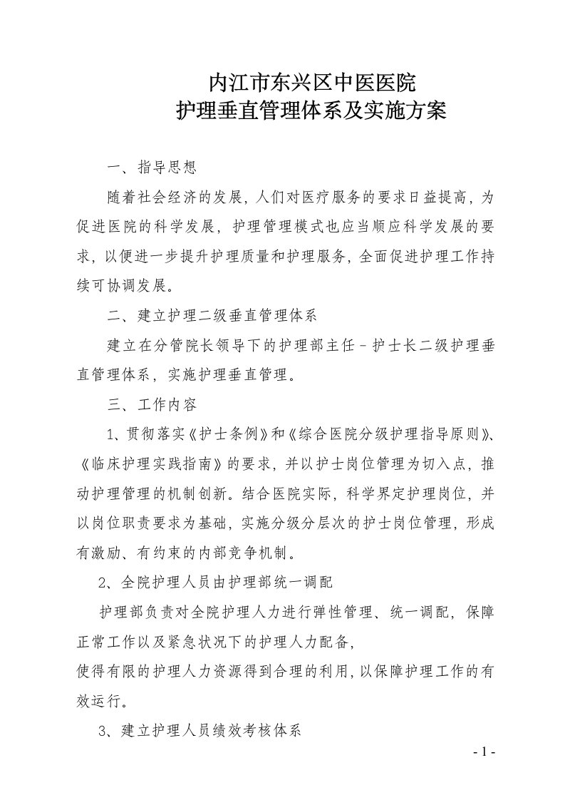 护理垂直管理体系及实施