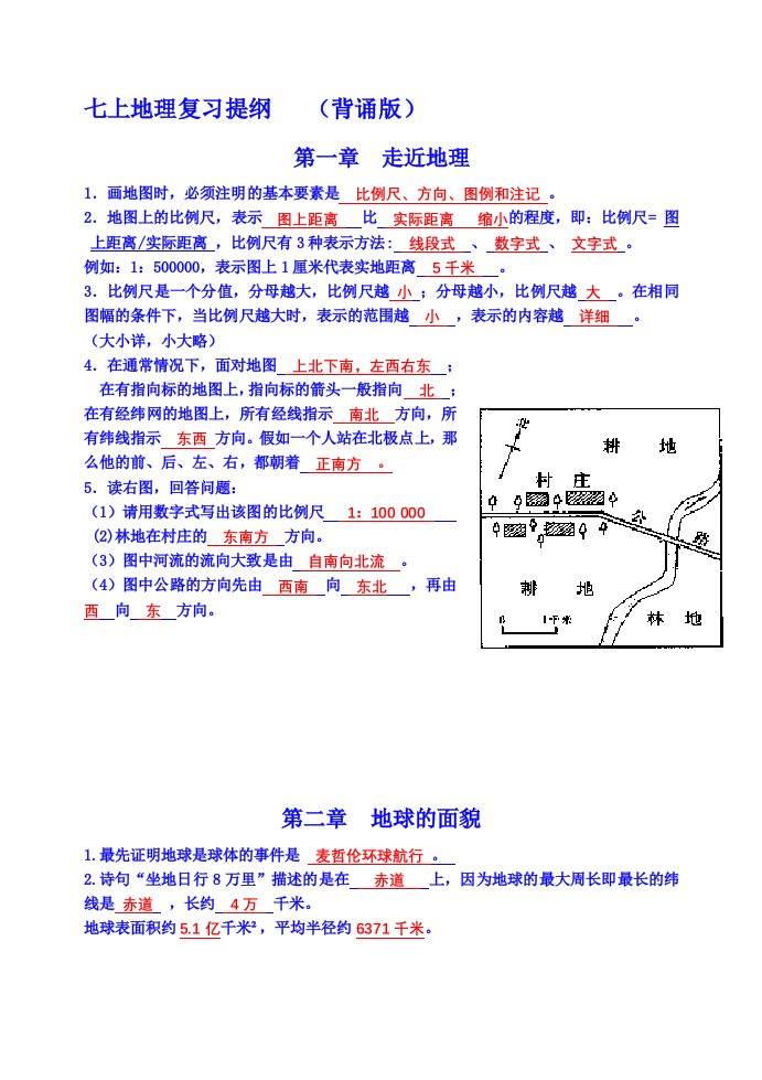 湘教版地理七上复习提纲(背诵版)