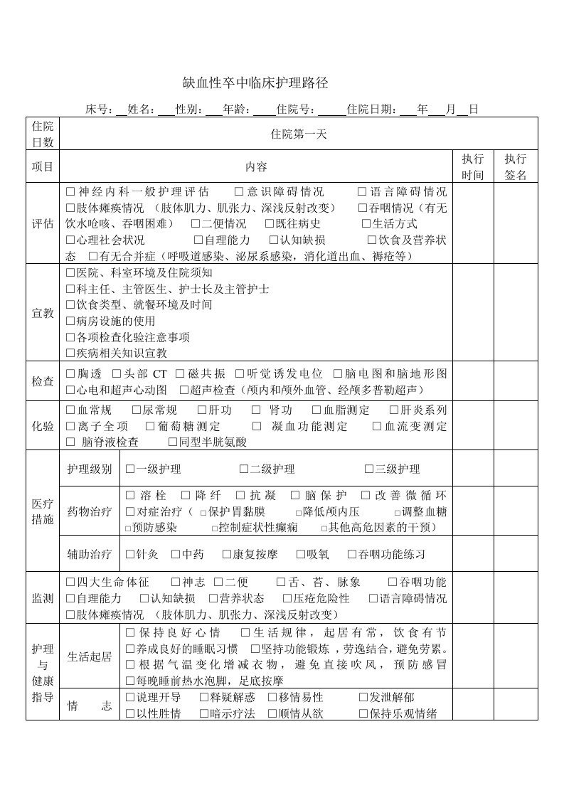 缺血性卒中临床路径