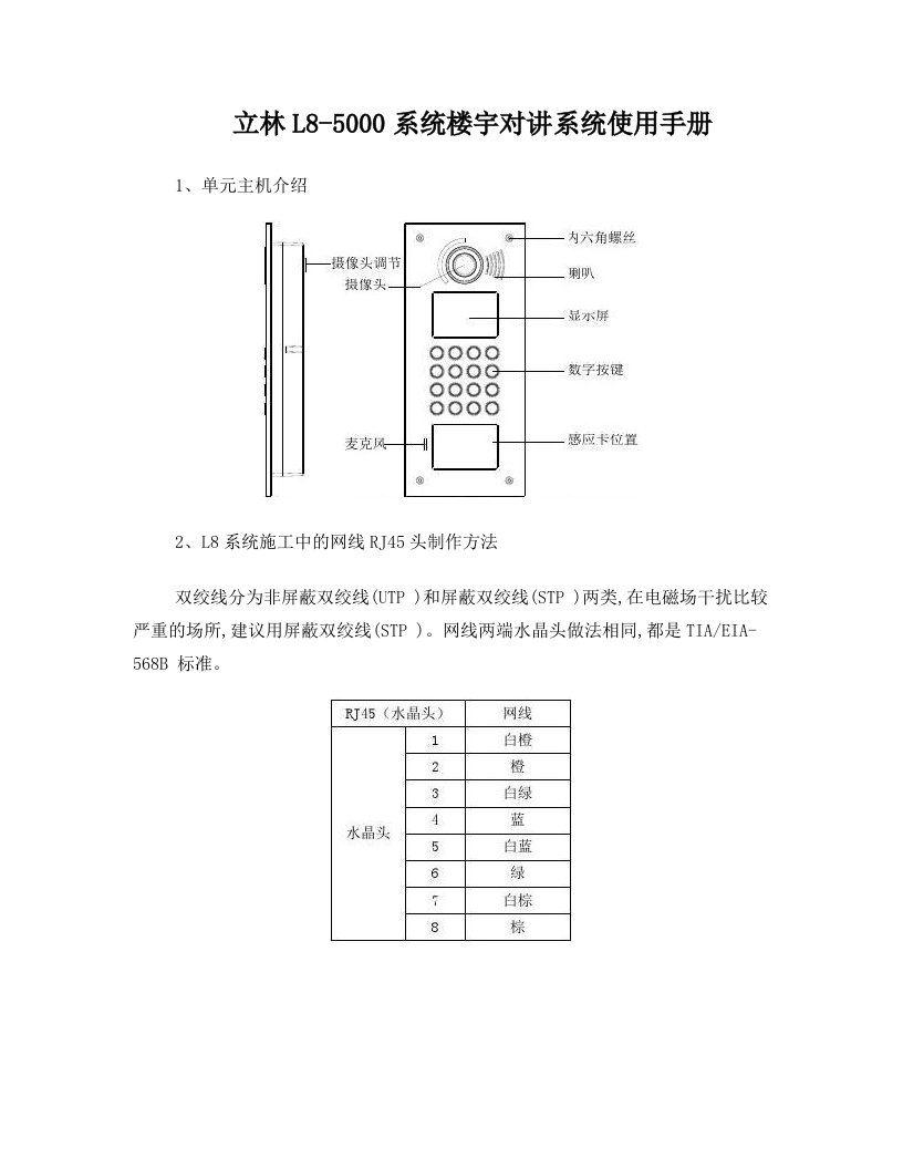 立林L8智能化可视对讲系统简易说明书