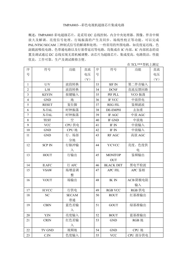 TMPA8803彩色电视机超级芯片集成电路