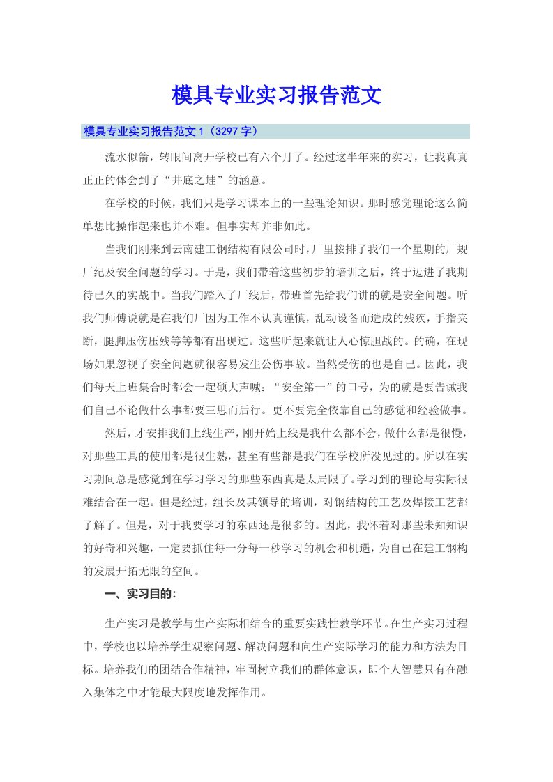 模具专业实习报告范文