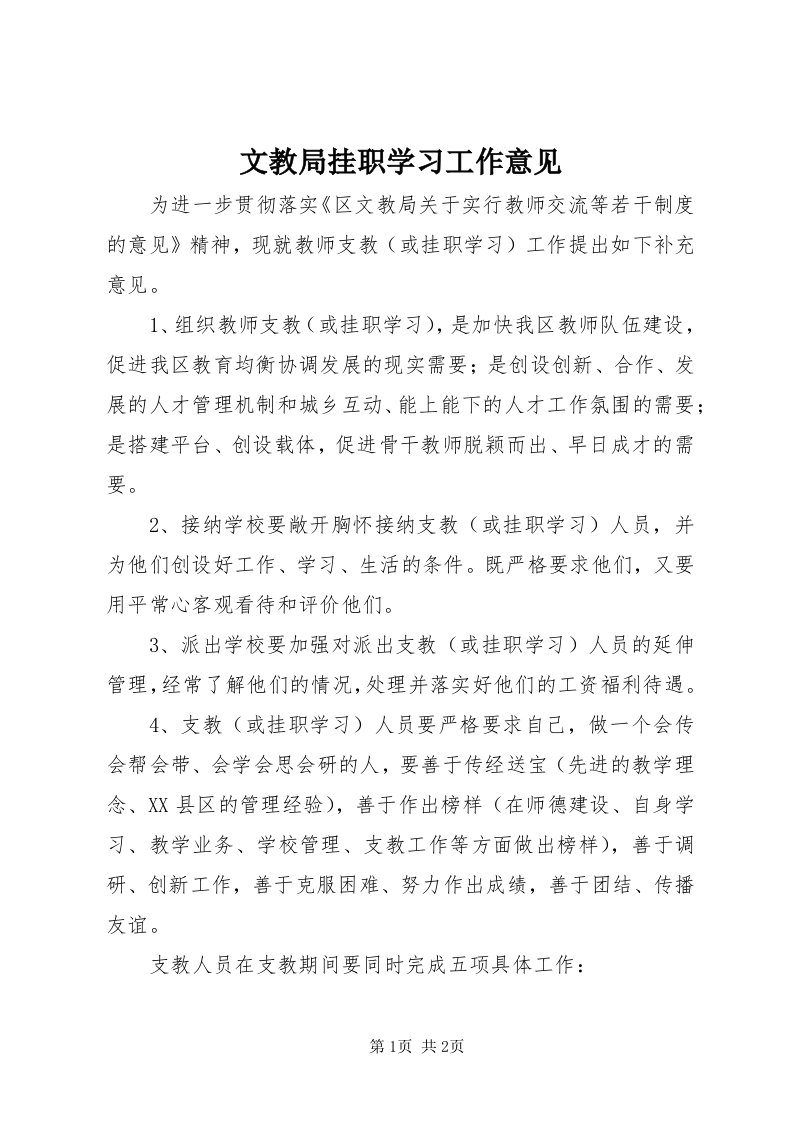 6文教局挂职学习工作意见