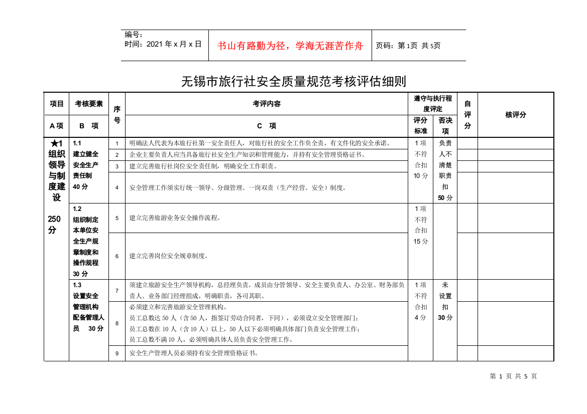 无锡市旅行社安全质量规范考核评估细则