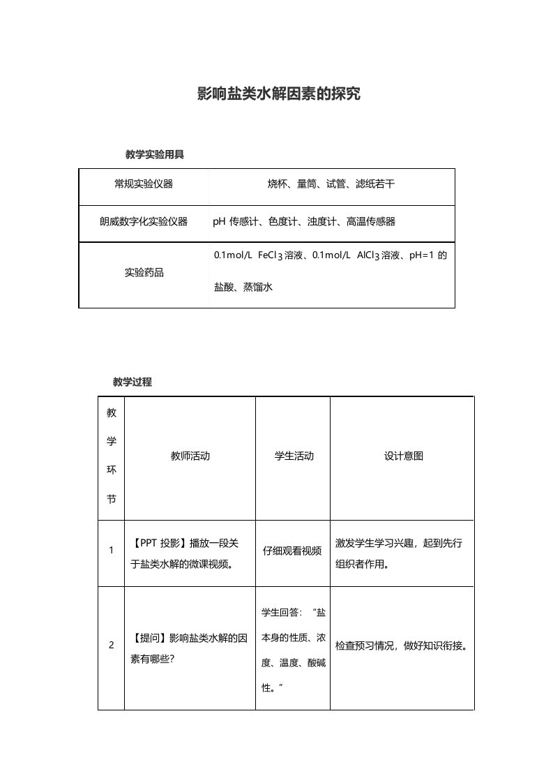 化学优质课公开课学案影响盐类水解因素