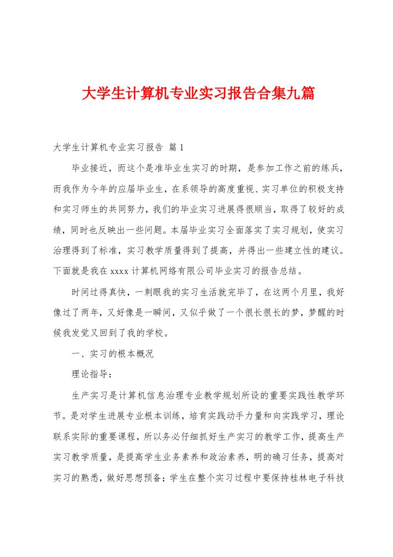 大学生计算机专业实习报告九篇