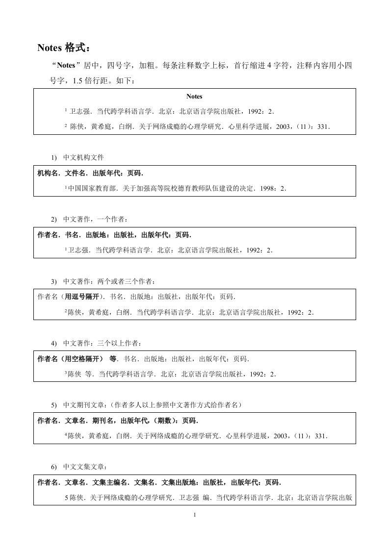 毕业论文的Notes和Bibliography格式