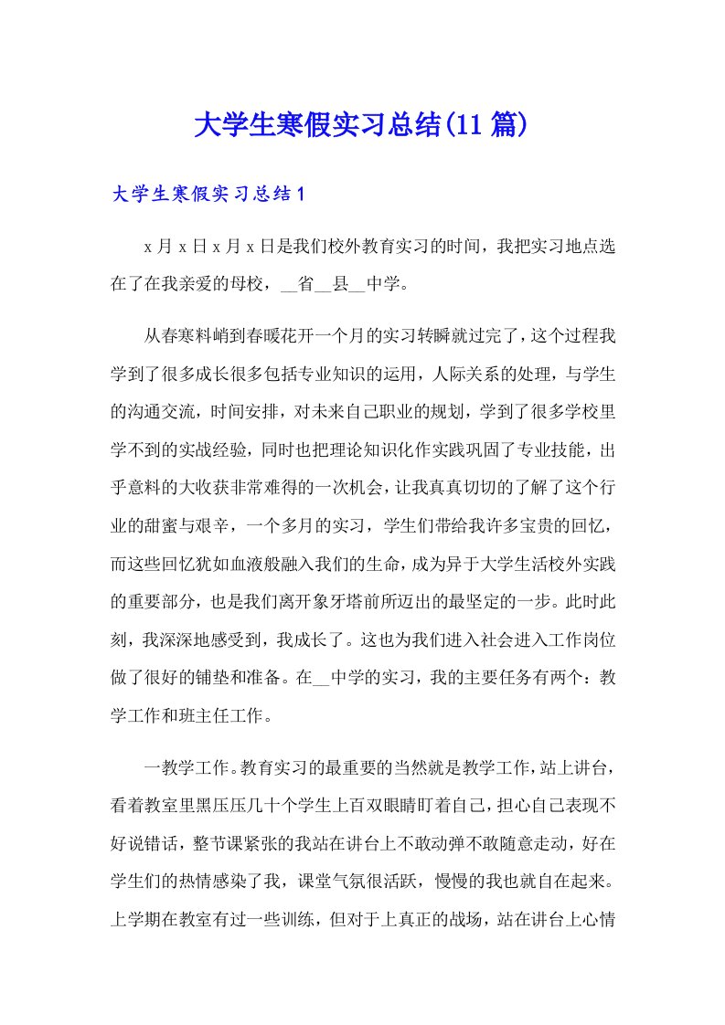 大学生寒假实习总结(11篇)