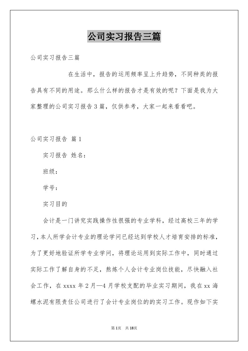 公司实习报告三篇例文2