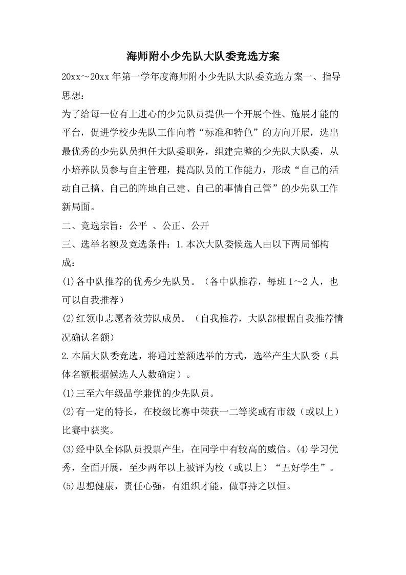 海师附小少先队大队委竞选方案