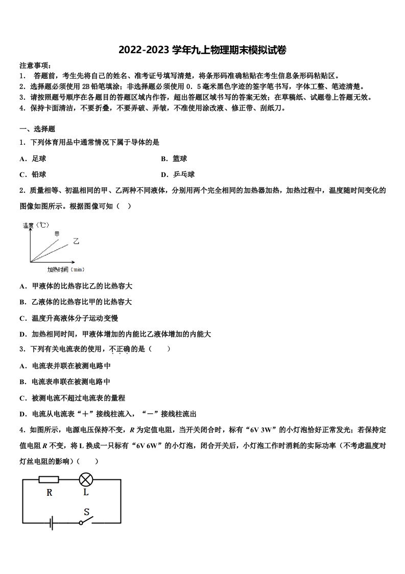 河南省郑州市高新区2022年九年级物理第一学期期末教学质量检测模拟试题含解析