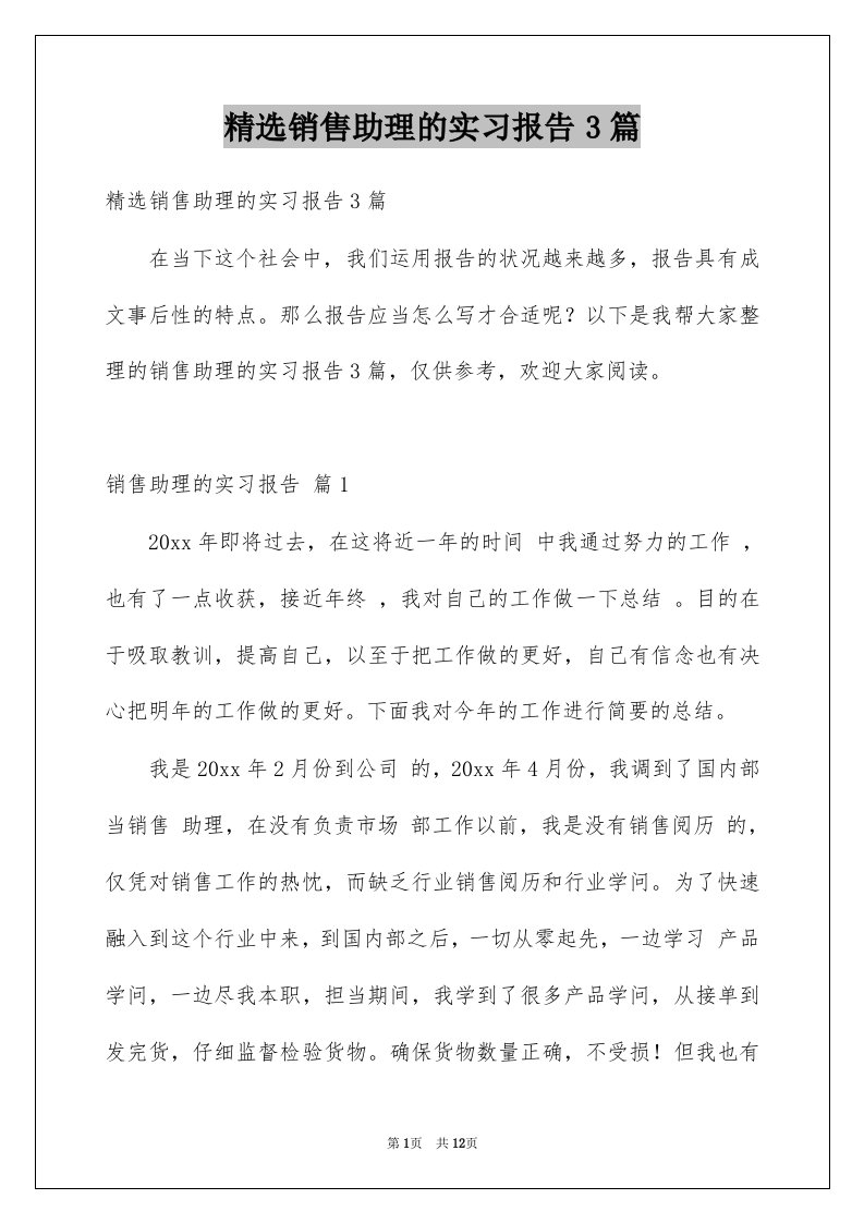 销售助理的实习报告3篇例文