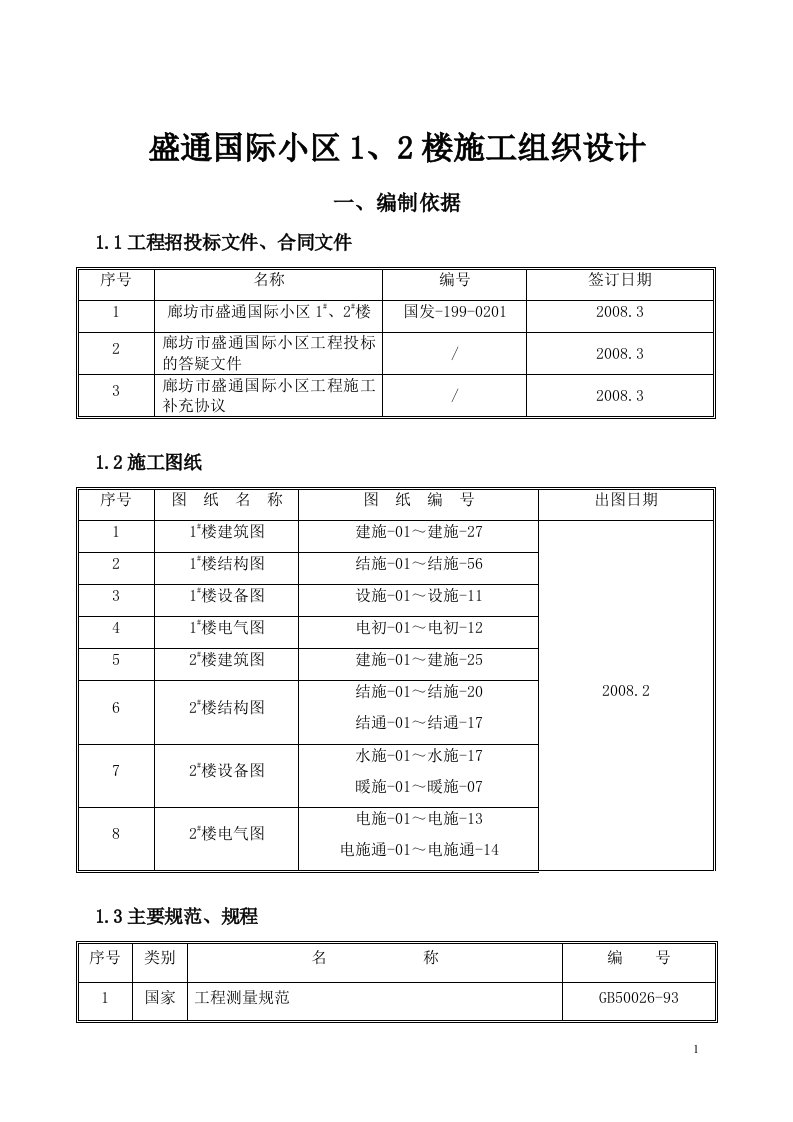 盛通国际小区1、2楼施工组织设计