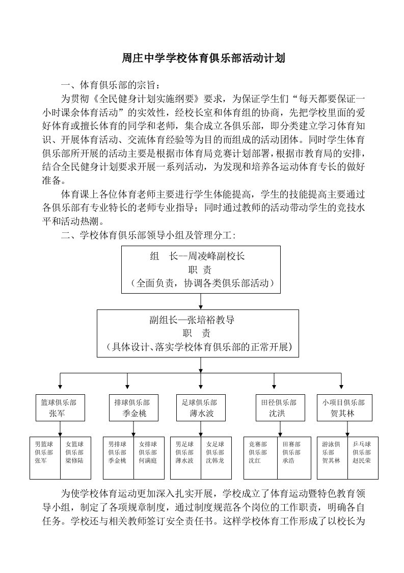 周庄中学学校体育俱部活动计划