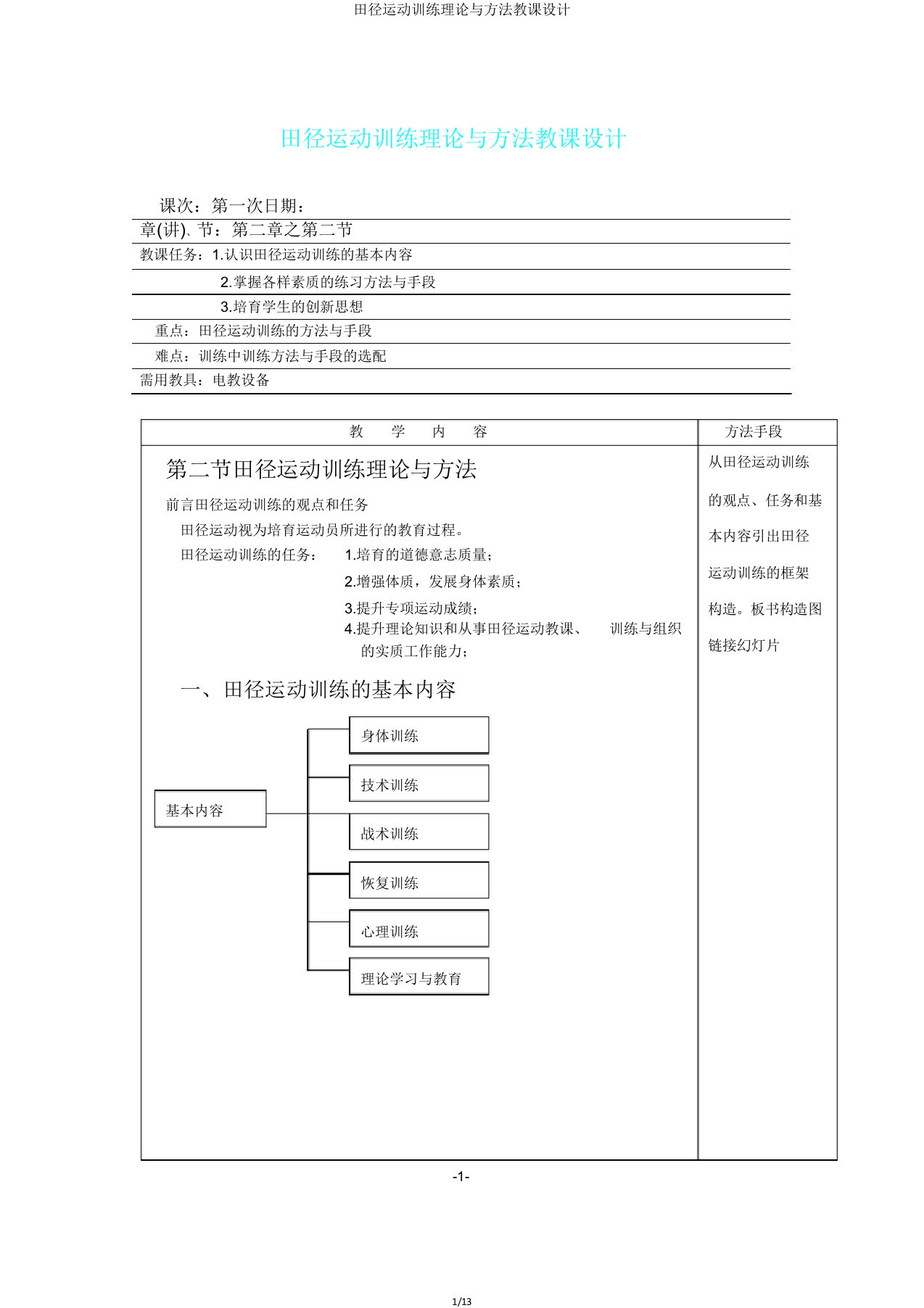 田径运动训练理论与方法教案