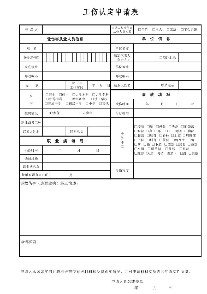 2014工伤认定申请书、授权委托书、受伤害人员情况自述表2014