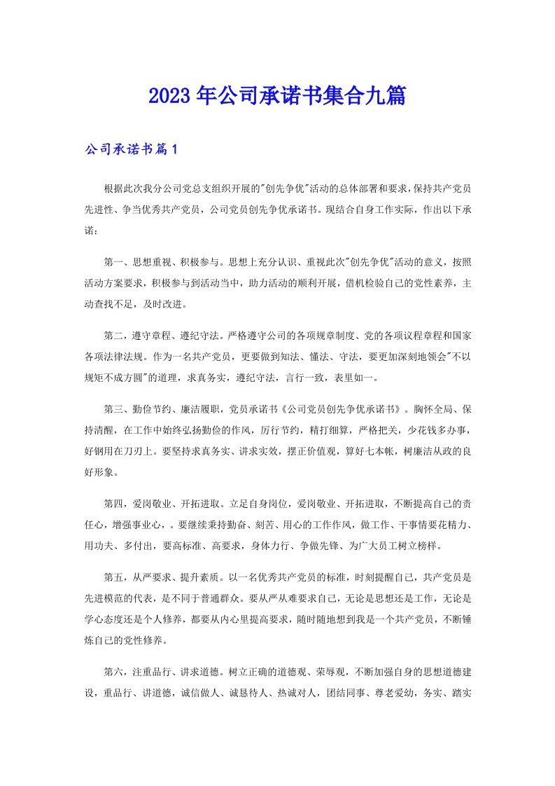 公司承诺书集合九篇