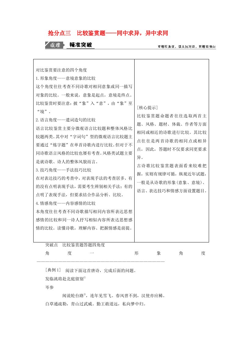 2020年高考语文高分技巧二轮复习专题六抢分点三比较鉴赏题讲义含解析2