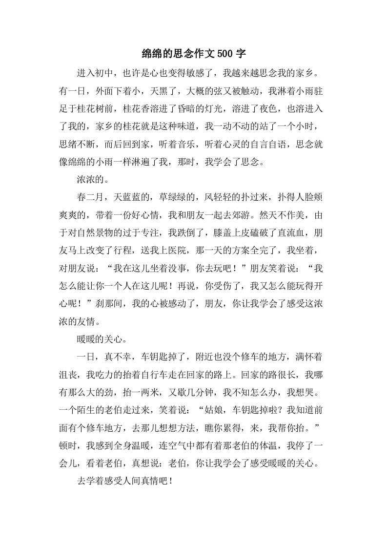 绵绵的思念作文500字