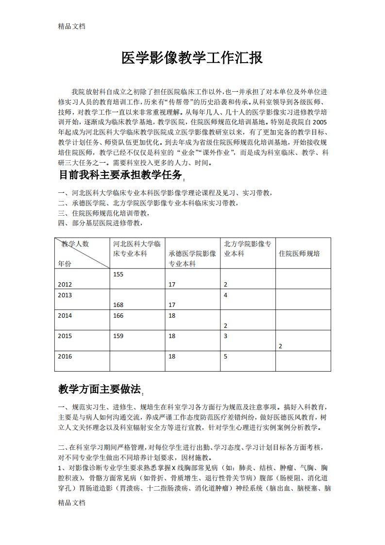 医学影像教学工作总结汇报