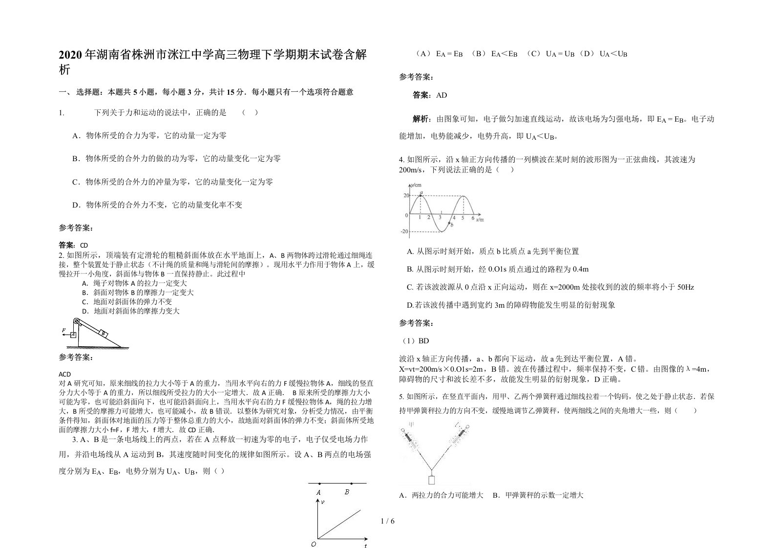 2020年湖南省株洲市洣江中学高三物理下学期期末试卷含解析